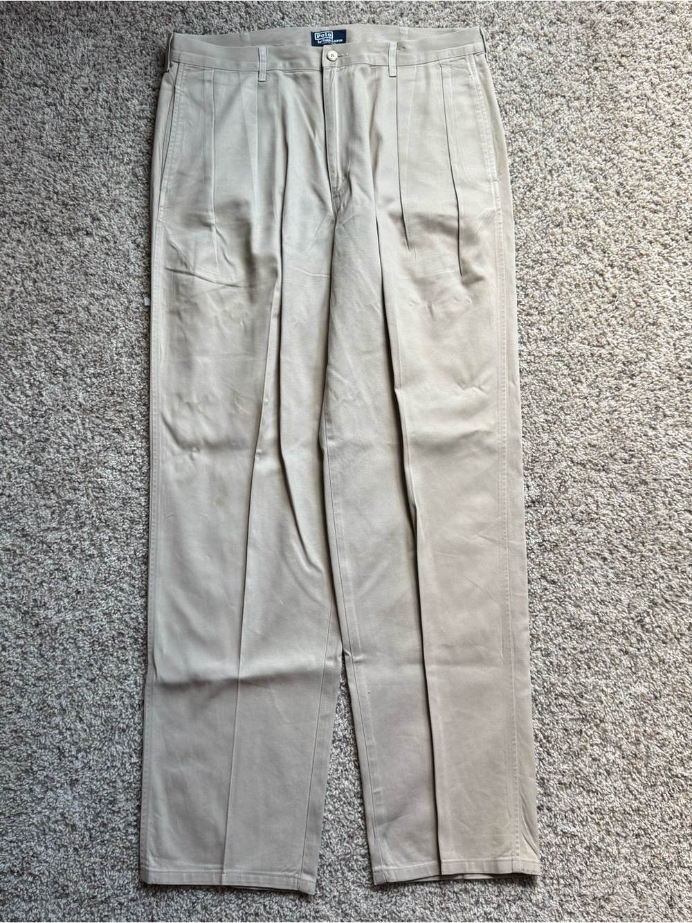 Vintage Polo Ralph Lauren Khaki Pleated Pants Mens 36x33 Beige Chinos Made USA